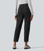 High Waisted Plaid Tapered Work Trousers with Pockets — Charcoal Haze — view 2