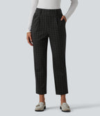 High Waisted Plaid Tapered Work Trousers with Pockets — Charcoal Haze — view 1