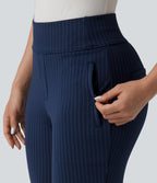 Mid Rise Stripe Work Flare Trousers with Pockets — Deep Current — view 5