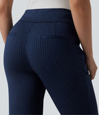 Mid Rise Stripe Work Flare Trousers with Pockets — Deep Current — view 4