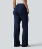 Mid Rise Stripe Work Flare Trousers with Pockets — Deep Current — view 2