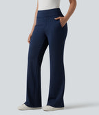 Mid Rise Stripe Work Flare Trousers with Pockets — Deep Current — view 1