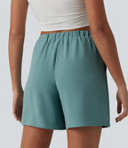 High Waisted Tie-side Linen-Feel Casual Skort — Mineral Blue — view 6