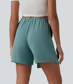 High Waisted Tie-side Linen-Feel Casual Skort — Mineral Blue — view 2