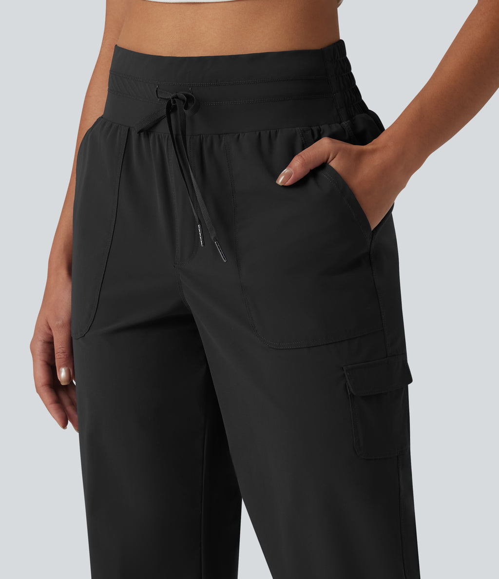 Mid Rise Drawstring Straight Leg Quick Dry InstantCool Capri Casual Trousers with Pockets-UPF40+ — Black — view 4