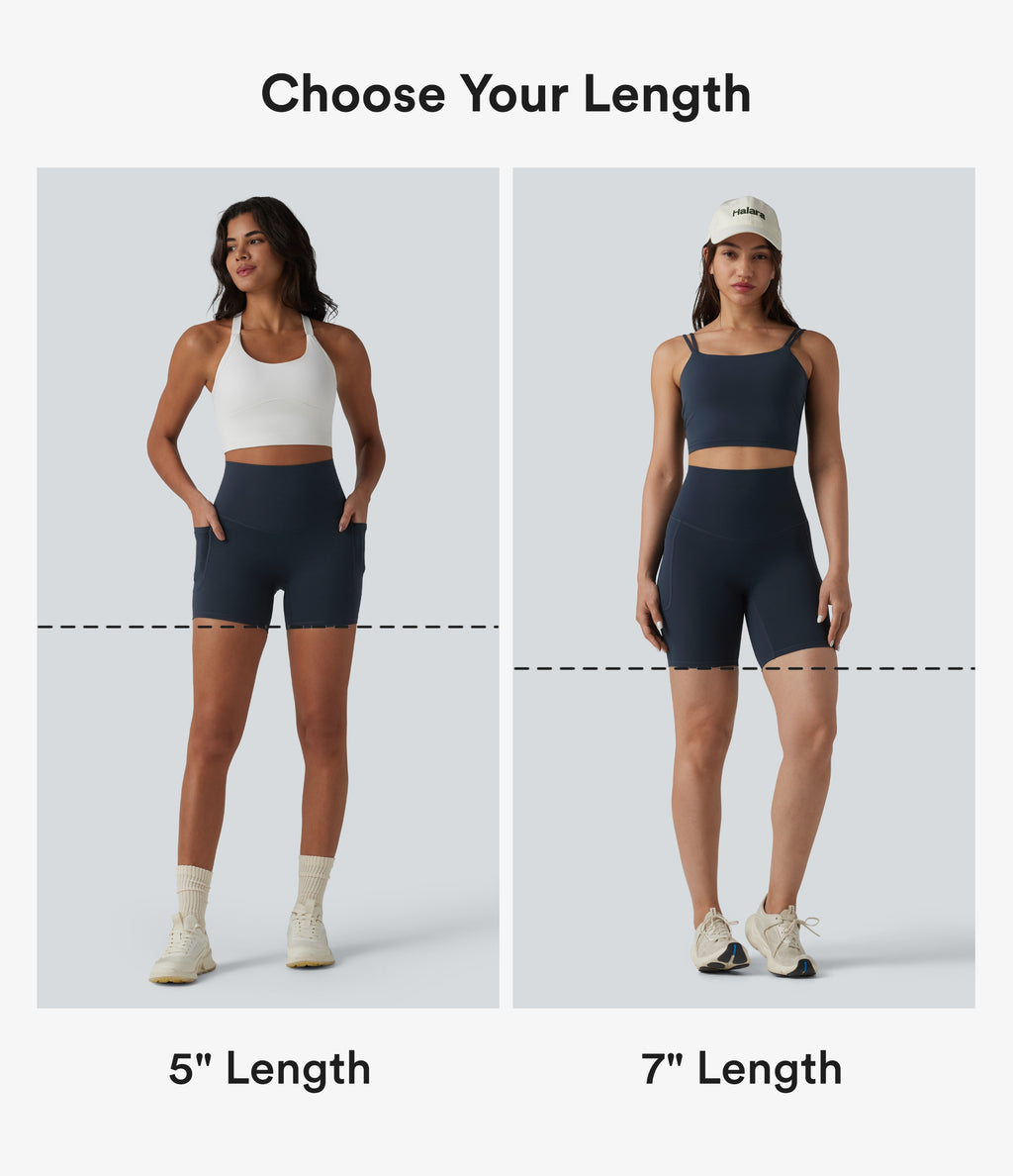 High Waisted Tummy Control Crossover Back Running Biker Shorts 7'' with Pockets — Carbon — view 2