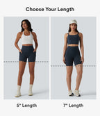 High Waisted Tummy Control Crossover Back Running Biker Shorts 7'' with Pockets — Carbon — view 2