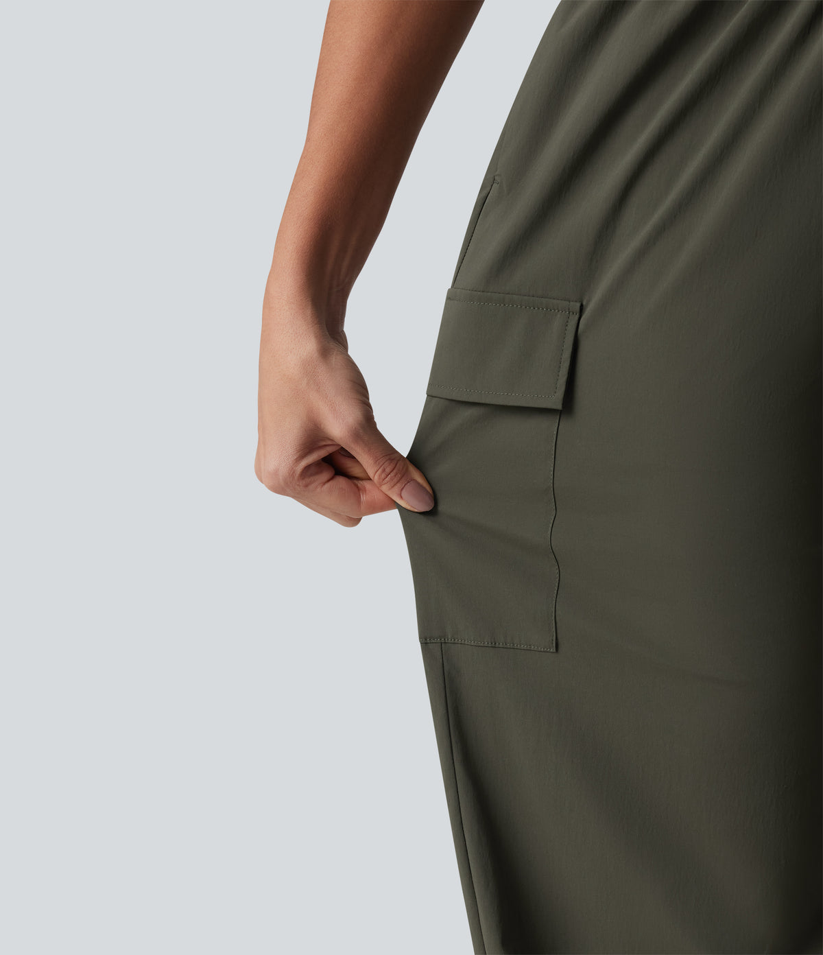 Mid Rise Drawstring Straight Leg Casual Cargo Trousers with Pockets — Forest Night — view 6
