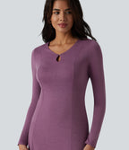 Cut Out Long Sleeve Midi Dress — Red Violet Floral Yarn — view 4
