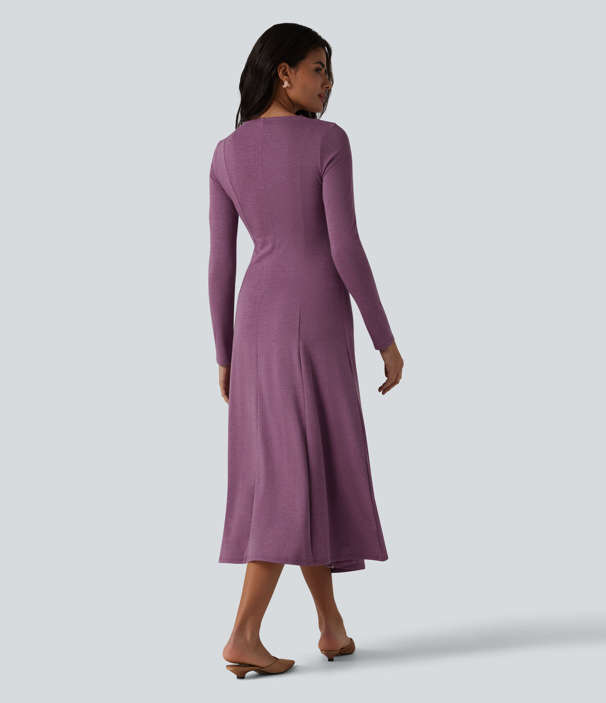Cut Out Long Sleeve Midi Dress — Red Violet Floral Yarn — view 2