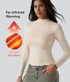 HeatCore Mock-neck Long Sleeve Lettuce Trim Casual Warming Top — Whitecap Gray — view 1