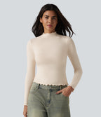 HeatCore Mock-neck Long Sleeve Lettuce Trim Casual Warming Top — Whitecap Gray — view 5