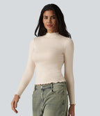 HeatCore Mock-neck Long Sleeve Lettuce Trim Casual Warming Top — Whitecap Gray — view 4