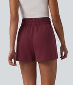 High Waisted Curved Hem Casual Sweat Shorts 3'' with Pockets — Pomegranate — view 2