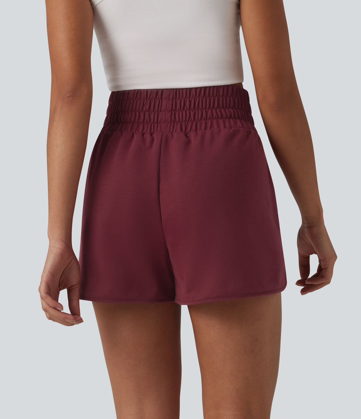 High Waisted Curved Hem Casual Sweat Shorts 3'' with Pockets — Pomegranate — view 2