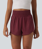 High Waisted Curved Hem Casual Sweat Shorts 3'' with Pockets — Pomegranate — view 3