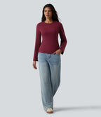 Round Neck Bell Long Sleeve Casual Top — Deep Wine — view 5