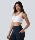 Medium Support Racerback Adjustable Buckle Breathable Mesh Built-in Bra Training Sports Bra — White — view 3
