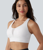 Medium Support Racerback Adjustable Buckle Breathable Mesh Built-in Bra Training Sports Bra — White — view 5