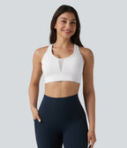 Medium Support Racerback Adjustable Buckle Breathable Mesh Built-in Bra Training Sports Bra — White — view 2