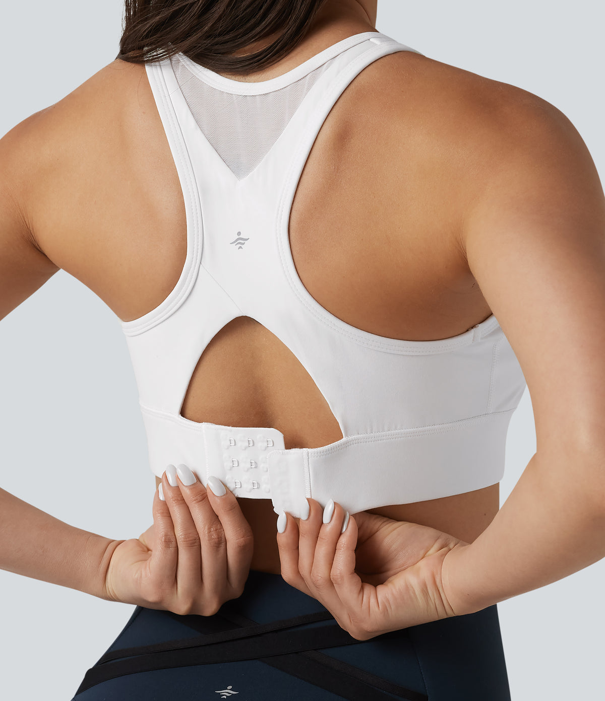 Medium Support Racerback Adjustable Buckle Breathable Mesh Built-in Bra Training Sports Bra — White — view 1