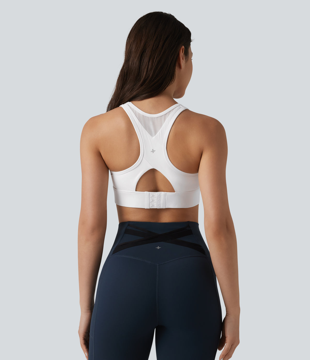 Medium Support Racerback Adjustable Buckle Breathable Mesh Built-in Bra Training Sports Bra — White — view 4