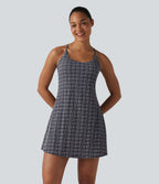 2-in-1 Plaid Crinkle Quick Dry Mini Tennis Active Dress with Pockets-Edition — Ink-Snow Weave Plaid — view 3