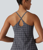 2-in-1 Plaid Crinkle Quick Dry Mini Tennis Active Dress with Pockets-Edition — Ink-Snow Weave Plaid — view 6