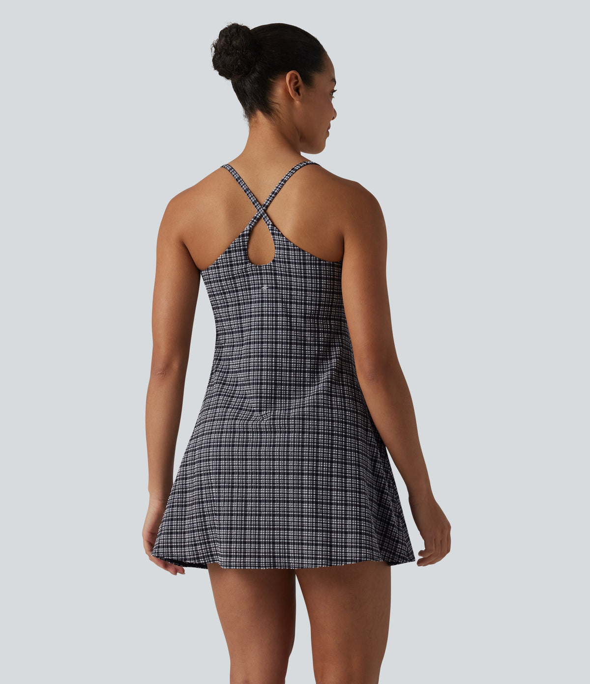 2-in-1 Plaid Crinkle Quick Dry Mini Tennis Active Dress with Pockets-Edition — Ink-Snow Weave Plaid — view 2