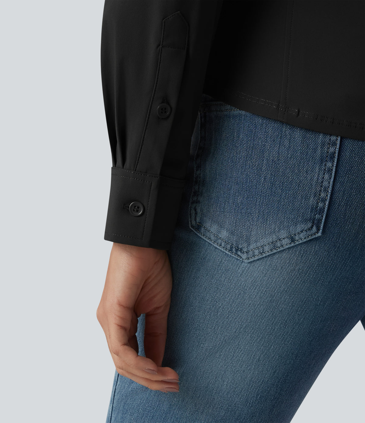 Wrinkle Recovery Long Sleeve Quick Dry Casual Shirt — Black — view 5