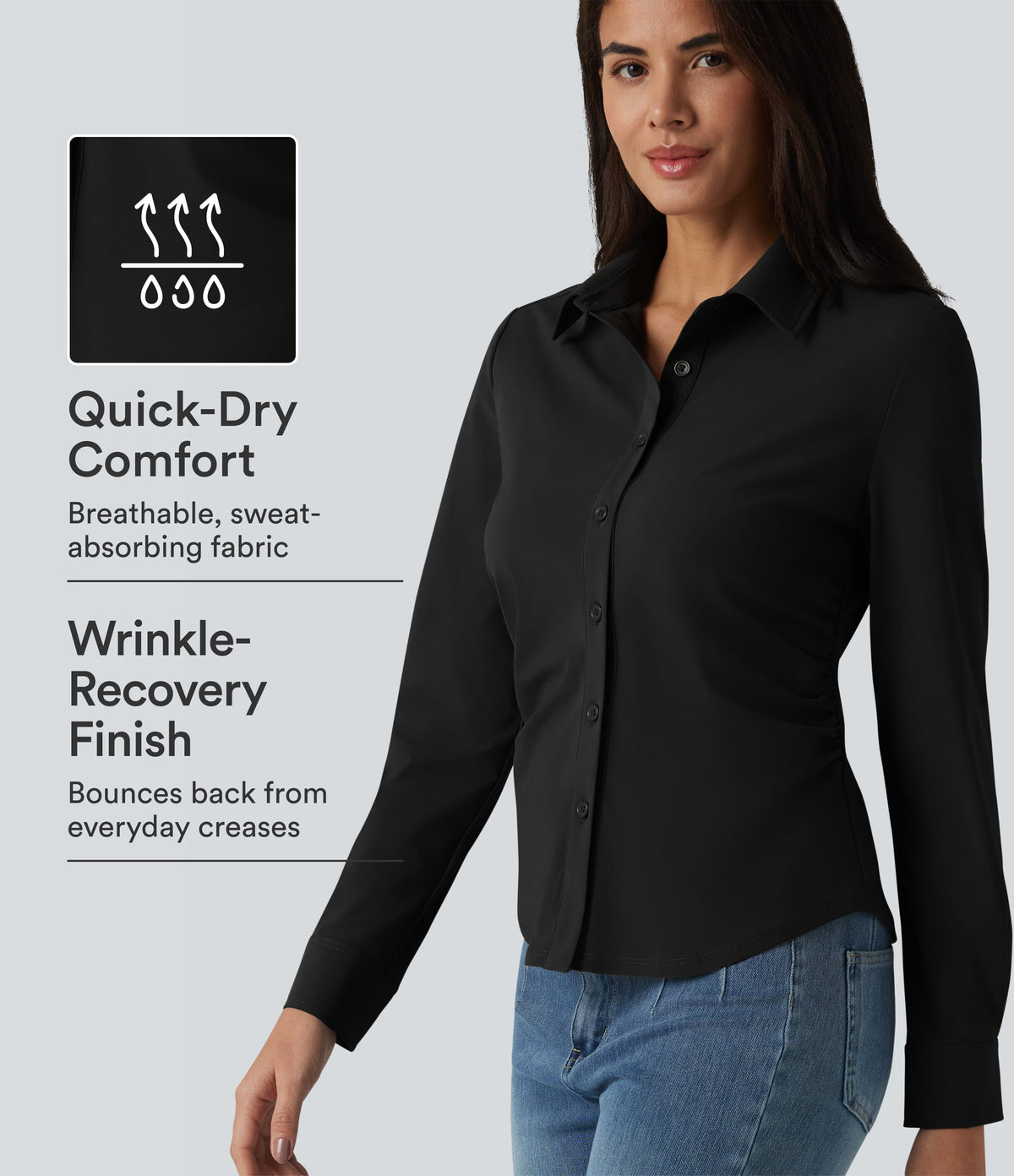Wrinkle Recovery Long Sleeve Quick Dry Casual Shirt — Black — view 1