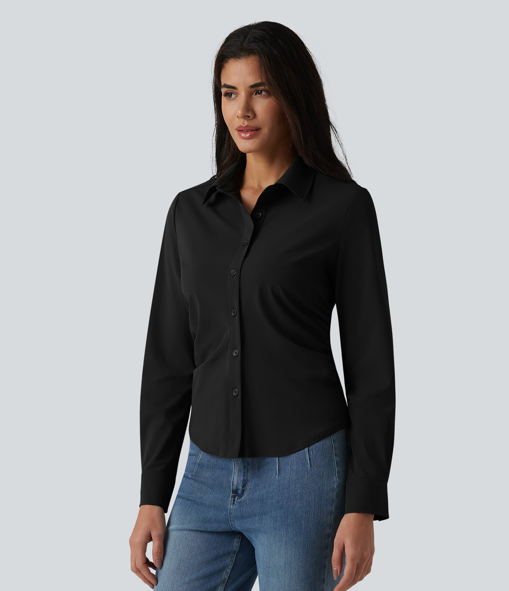 Wrinkle Recovery Long Sleeve Quick Dry Casual Shirt — Black — view 3
