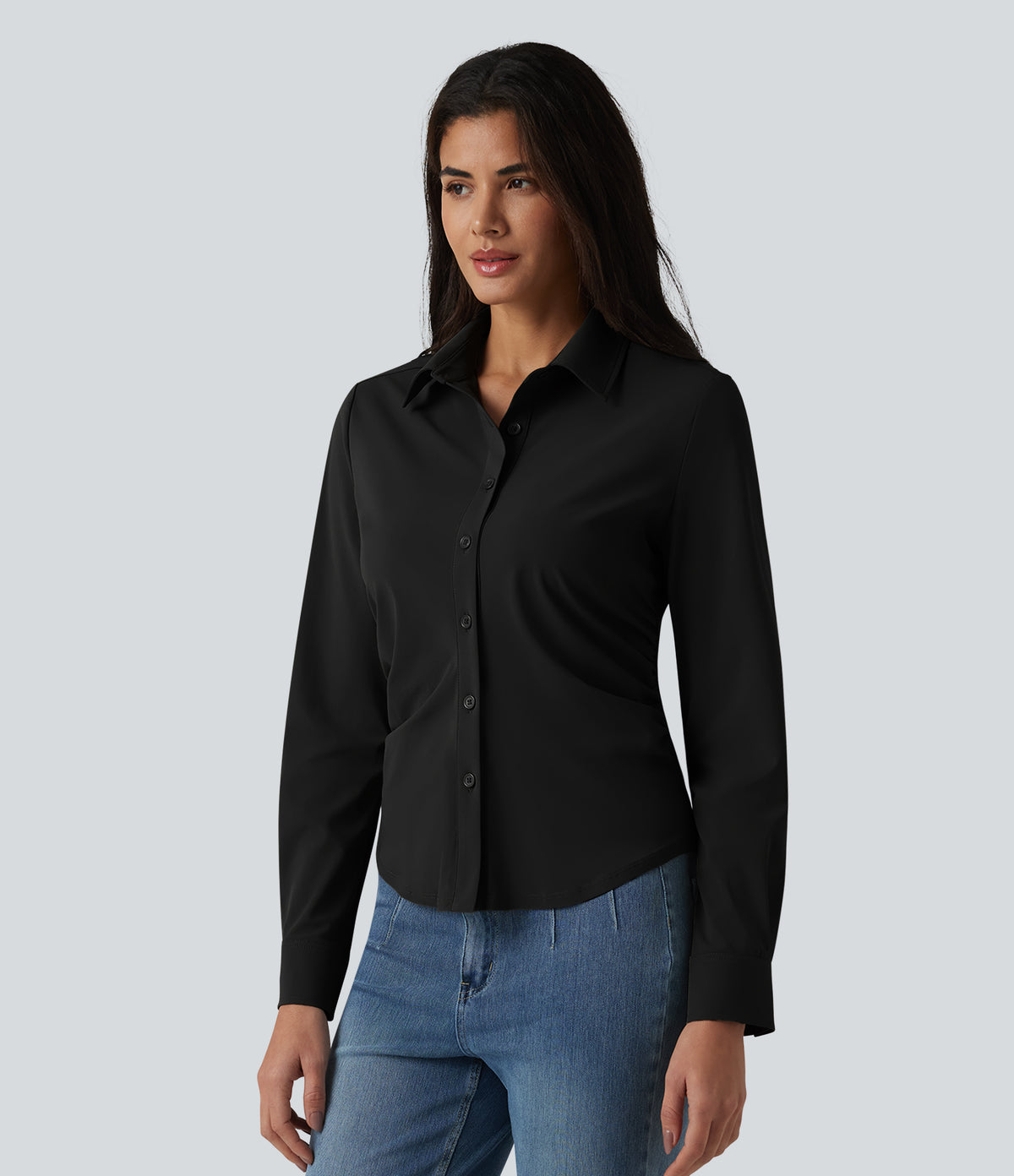Wrinkle Recovery Long Sleeve Quick Dry Casual Shirt — Black — view 3