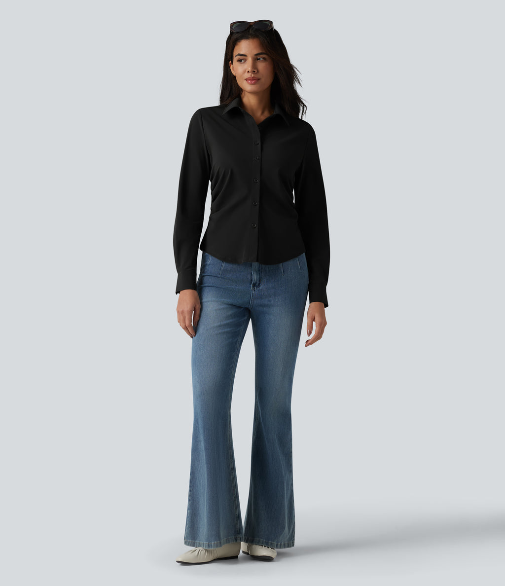 Wrinkle Recovery Long Sleeve Quick Dry Casual Shirt — Black — view 6