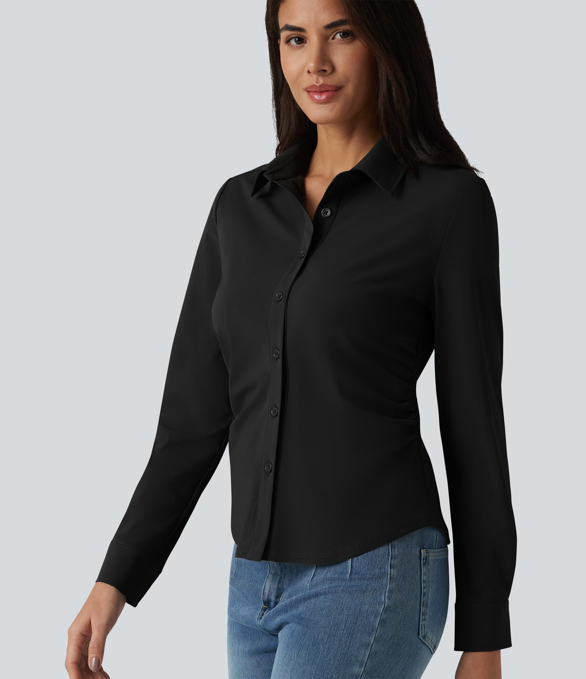 Wrinkle Recovery Long Sleeve Quick Dry Casual Shirt — Black — view 4