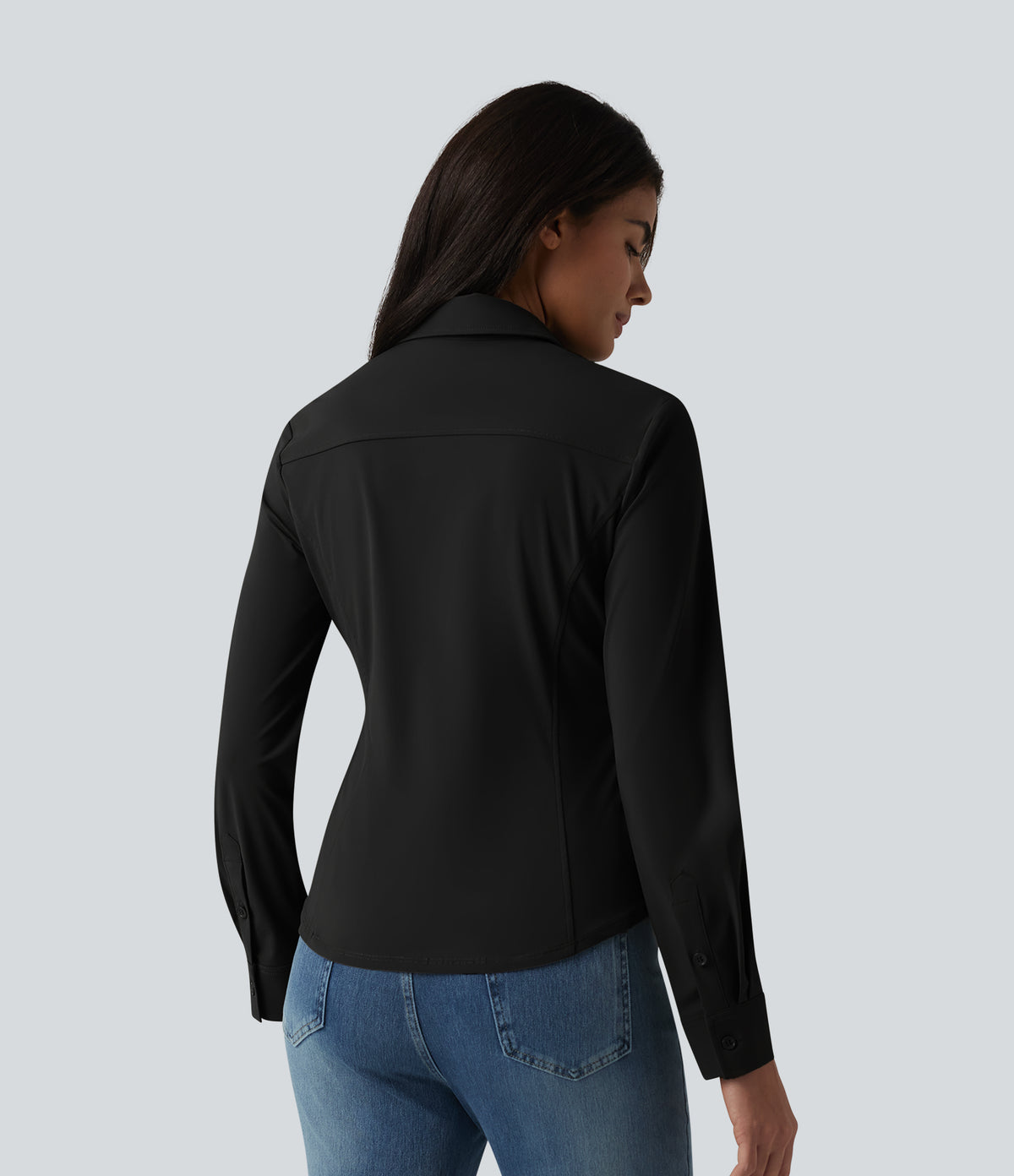 Wrinkle Recovery Long Sleeve Quick Dry Casual Shirt — Black — view 2