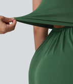 Ribbed V-neck Sleeveless Ruched Built-in Bra Casual Playsuit with Pockets — Dark Verdant Green — view 4