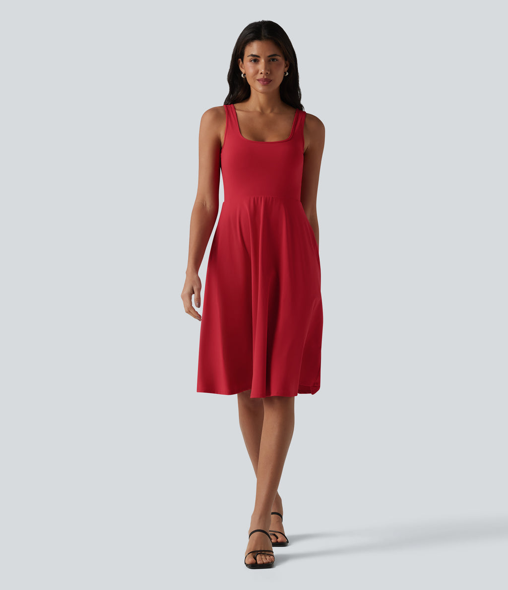 Airy Long Sleeve Wrapped 2-Piece InstantCool Midi Dress with Pockets — Salsa — view 4