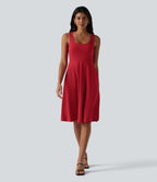 Airy Long Sleeve Wrapped 2-Piece InstantCool Midi Dress with Pockets — Salsa — view 4