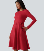 Airy Long Sleeve Wrapped 2-Piece InstantCool Midi Dress with Pockets — Salsa — view 8