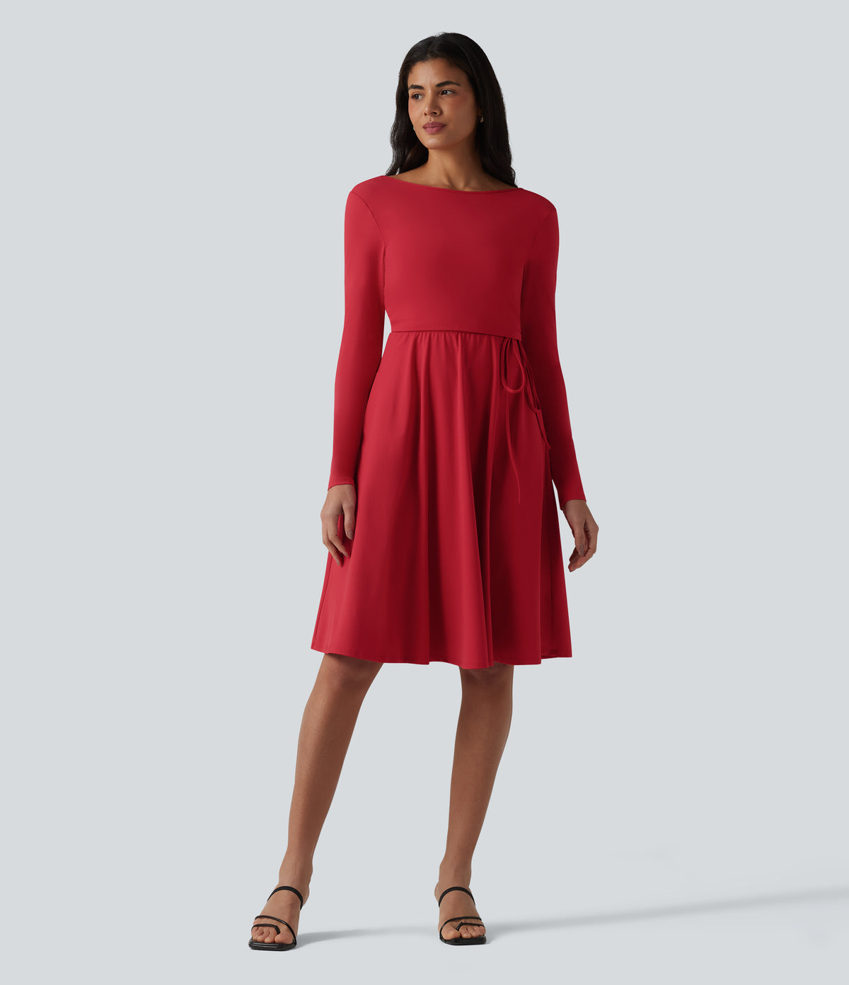 Airy Long Sleeve Wrapped 2-Piece InstantCool Midi Dress with Pockets — Salsa — view 3