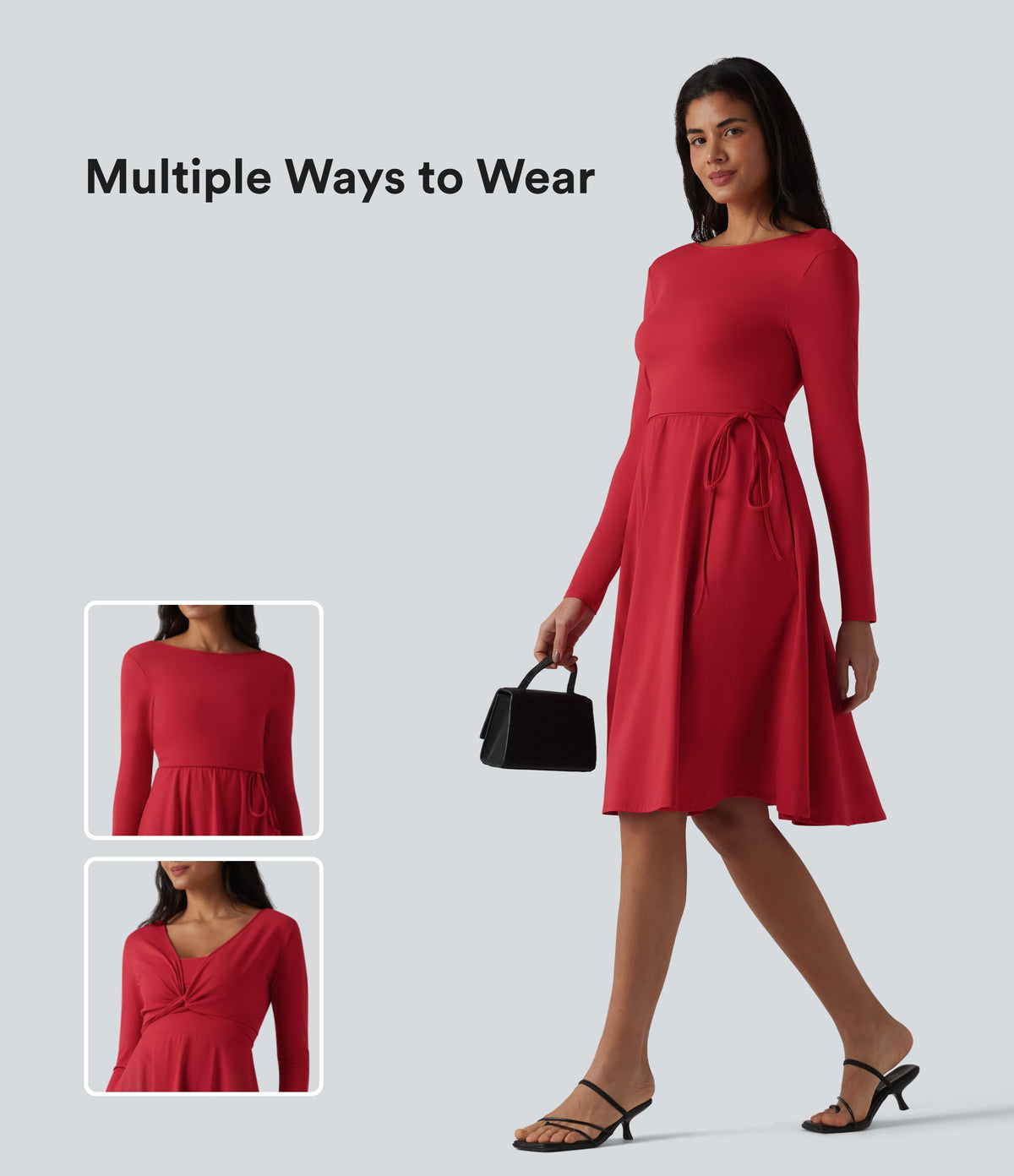 Airy Long Sleeve Wrapped 2-Piece InstantCool Midi Dress with Pockets — Salsa — view 1