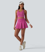 High Waisted 2-in-1 Quick Dry Flare Mini Tennis Skirt with Pockets-UPF40+ — Rosewood Ribbed — view 7