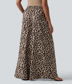 High Waisted Wide Leg Leopard Print Casual Trousers with Pockets — Gold Leopard Print — view 2