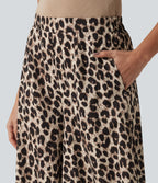 High Waisted Wide Leg Leopard Print Casual Trousers with Pockets — Gold Leopard Print — view 6