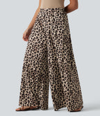 High Waisted Wide Leg Leopard Print Casual Trousers with Pockets — Gold Leopard Print — view 4
