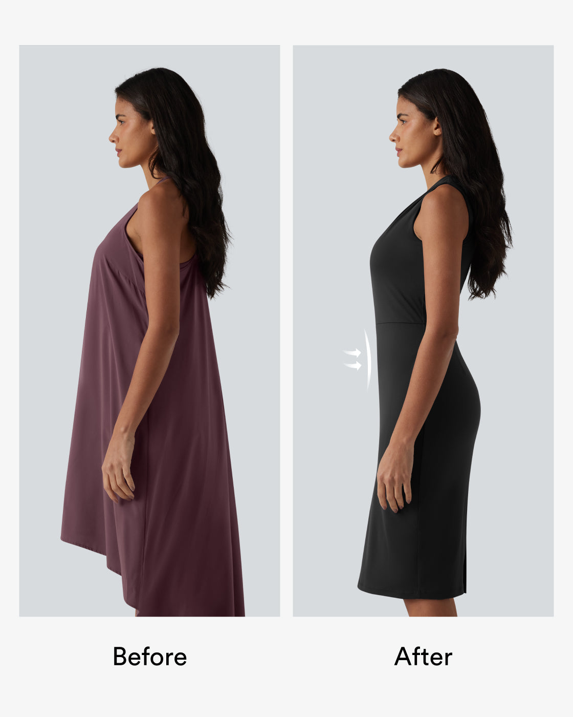 V Neck Sleeveless Tummy Control Built-in Shapewear Midi Work Dress — Plum Wine — view 2