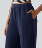 SpacerTek High Waisted Wide Leg Casual Trousers with Pockets — Peacoat — view 4