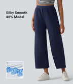 SpacerTek High Waisted Wide Leg Casual Trousers with Pockets — Peacoat — view 1