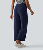 SpacerTek High Waisted Wide Leg Casual Trousers with Pockets — Peacoat — view 2